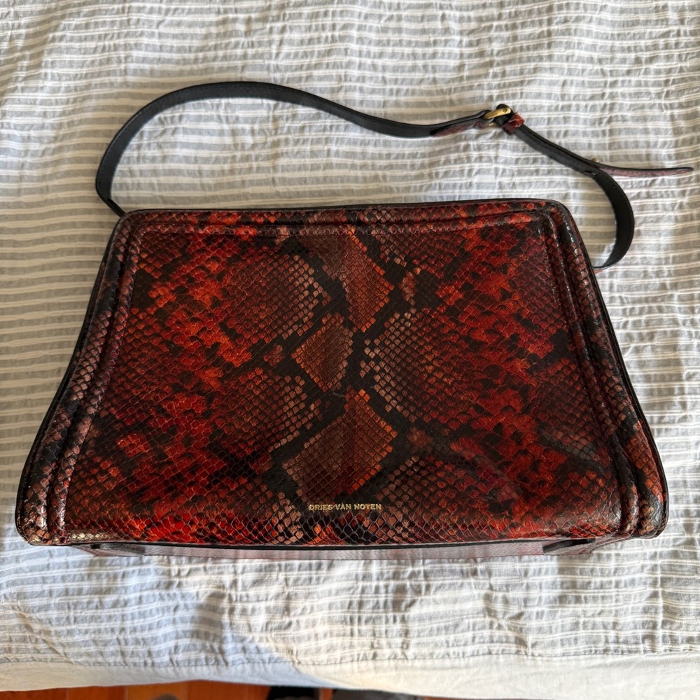 Dries Van Noten Red Snake Print Shoulder Bag